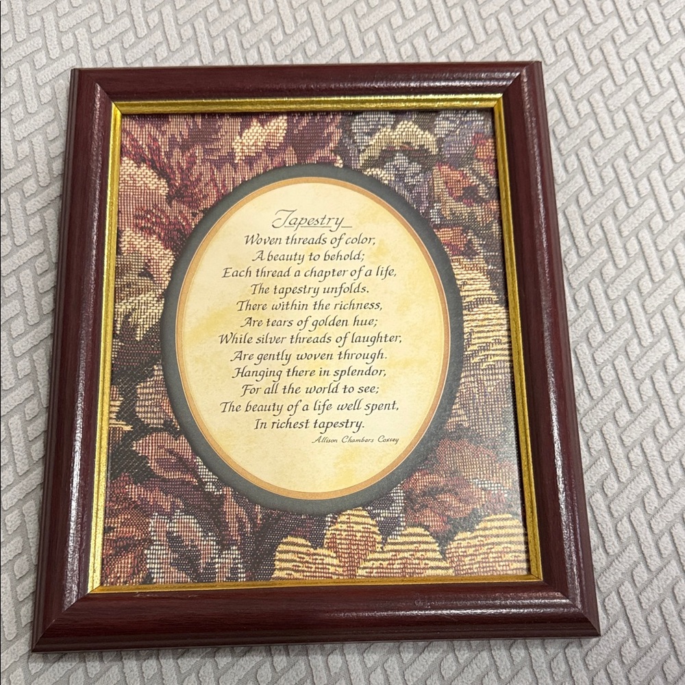 Home Interiors Plaque Poem Tapestry Woven Threads Wall Wooden Picture Frame